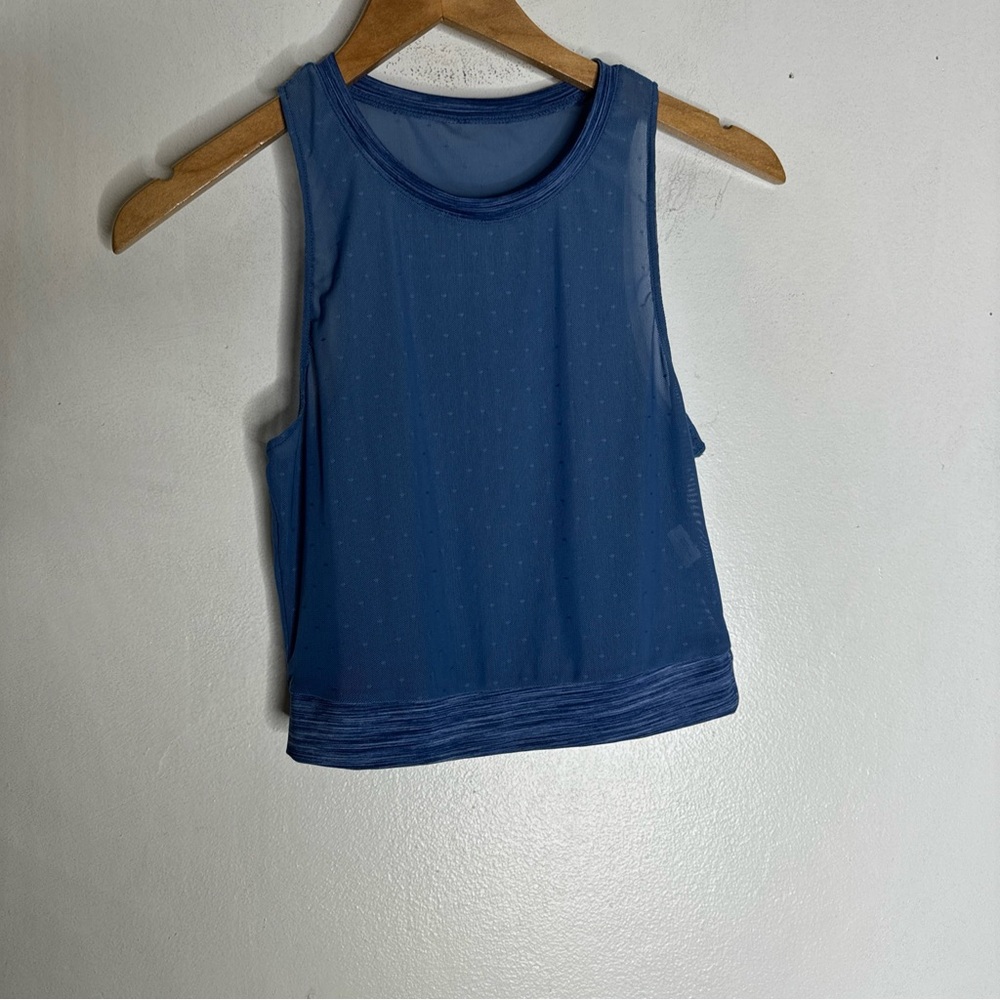 Zyia‎ Active Blue Polka Dot Mesh Sleeveless Crop Top Small CP